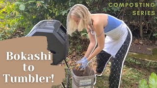 How to add Bokashi to a compost bin in your home  Adding Bokashi Compost to a Rolling Composter [upl. by Akeimat]