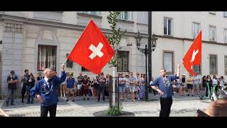 Switzerland flag wavers in Folklore days switzerland swiss folklore folkart folk [upl. by Annoirb394]