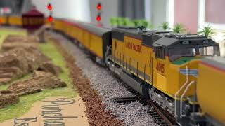 HO scale Union Pacific Big Boy 4014 pulls an excursion with SD70M 4015 [upl. by Eigla]