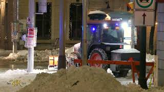 Snowplow Video 63  Night time sidewalk snow clearing operation [upl. by Aihseym]