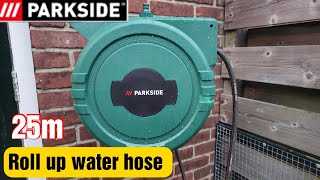 Parkside Water Hose Reel box 25 meter  Garden wall mounted Roll up hose [upl. by Lyrem]