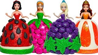 DIY How To Make Play Doh Sparkle Fruit Dresses for Disney Princess Dolls [upl. by Attenev]