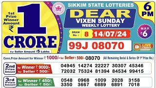 Sikkim State lottery Dear Sunday Weekly lottery result  Sikkim lottery result today live 6pm result [upl. by Zashin]