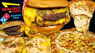 ASMR MUKBANG ANIMAL STYLE INNOUT DOUBLE BURGERS EXTRA CHEESE PIZZA amp FRIES  WITH CHEESE amp RANCH [upl. by Turtle]