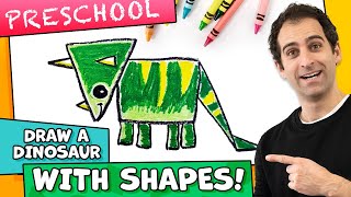 How to Draw a TRICERATOPS with SHAPES – Kids Drawing Lesson Preschool [upl. by Yoc]