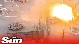 Footage appears to show Azov Battalion tanks firing down street in Mariupol Ukraine [upl. by Red75]