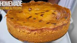 HOW TO MAKE JAMAICAN CORNMEAL PUDDING  Hawt Chef [upl. by Amsirac]