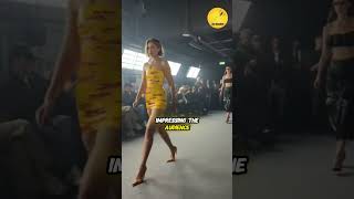 Gigi Hadid Rocks Skin Tight Dress Made Of DHL Yellow Packing Tape shorts gigihadid [upl. by Farro928]