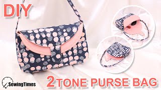 DIY 2TONE PURSE BAG  How to make Casual Handbag  Sewing Pattern amp Tutorial sewingtimes [upl. by Nim309]