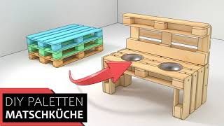 DIY Pallets Mud Kitchen \\ step by step DIY Paletten Matschküche \\ Animation [upl. by Esya672]