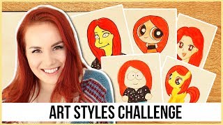 5 ART STYLES CHALLENGE Drawing Myself in 5 Different Cartoon Styles  Art Journal Thursday Ep 34 [upl. by Atalante]