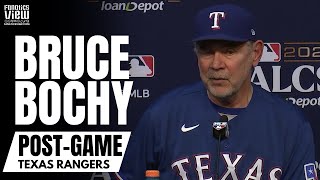 Bruce Bochy Reacts to Evan Carter Fearlessness Jordan Montgomery Dominance amp Rangers ALCS GM1 Win [upl. by Naihtsirc]