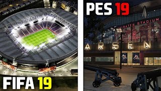 FIFA 19 vs PES 2019 Stadiums Emirates Anfield San Siro etc [upl. by Akinohs114]