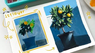 Use this technique to layer with gouache 🖌️ how to paint a vibrant orange tree [upl. by Kired]