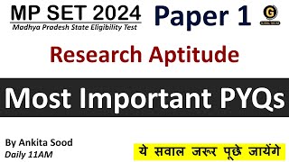 Research Aptitude Most Important PYQs for MPSET 2024 Paper 1  Research Aptitude Important MCQs [upl. by Colyer557]