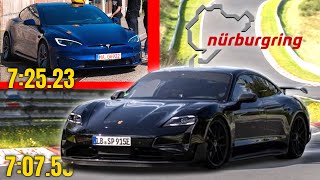 Tesla Model S Plaid Track Package VS Porsche Taycan Performance Package Nürburgring Lap Record [upl. by Hirai]