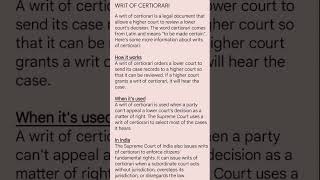 Writ of Certiorari shortsfeed history llbstudents indianlaw [upl. by Marquis]