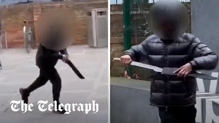 Youths brandishing machetes caught in shocking video footage in Nottingham [upl. by Llerrej]