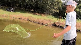 Cast Netting Our Pond to Feed the Pet BASS [upl. by Ennirroc]