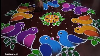 Cute Birds 🐦 Rangoli with 137 dots  Simple birds kolam  Love birds Rangoli ⚛️ [upl. by Nythsa]