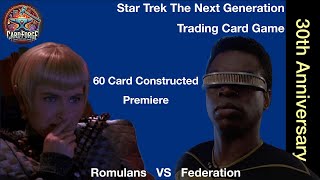 Star Trek The Next Generation Trading Card Game Part 3 60 Card Constructed Romulans VS Federation [upl. by Yuk959]