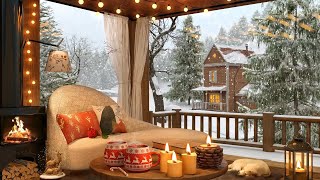 Winter Cozy Cabin in Snowfall Ambience with Crackling Fireplace Snow Falling and Relaxing Wind [upl. by Genesa]