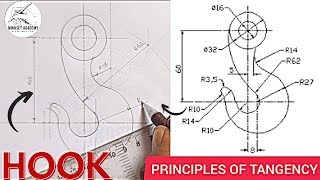 HOW TO CONSTRUCT HOOK USING PRINCIPLES OF TANGENCY IN TECHNICAL DRAWING AND ENGINEERING GRAPHICS [upl. by Emalia]