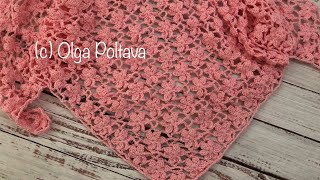 How to crochet flower lace triangle shawl [upl. by Layod]