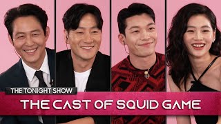 The Squid Game Cast Reveals All Including Origin of The Red Light Green Light Doll  Tonight Show [upl. by Yssim]