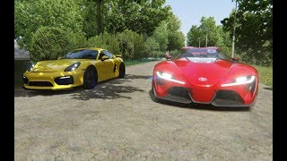 Toyota FT1 vs Porsche Cayman GT4 at USCE [upl. by Nosretep]