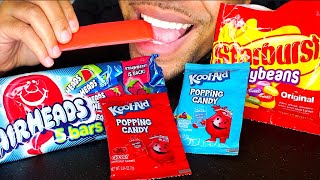 ASMR AIRHEADS STARBURST JELLYBEANS KOOL AID POPPING CANDY ASSORTED FLAVORS CHEWY EATING SHOW MUKBA [upl. by Ahsuatan]