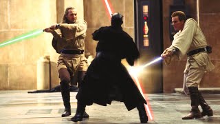 QuiGon Jinn amp ObiWan Kenobi vs Darth Maul 4K HDR  Star Wars The Phantom Menace [upl. by Pearman]