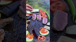 MOUTHWATERING Steaks on stoneoutdoorcooking food chef [upl. by Lihas]