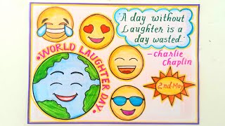 World Laughter Day Drawing Step by stepHow to Draw Laughter Day PosterHow To Draw Laughing Emoji [upl. by Abrahams]