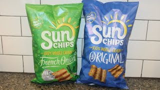 Sun Chips Whole Grain Chips French Onion amp Original Review [upl. by Naerb]