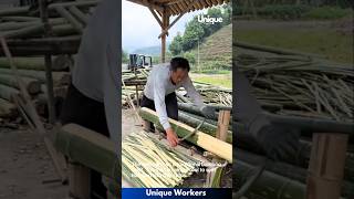 Traditional bamboo splitting process  The workers do their job perfectly  machine shorts [upl. by Kloster878]