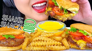 ASMR SHAKE SHACK BACON CHEESEBURGER amp FRENCH FRIES in Cheese Sauce Real Eating Sounds NO TALKING [upl. by Dnomal]