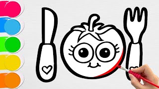 How to Draw a Tomato with a Knife and Fork  Easy StepbyStep Tutorial [upl. by Aiela]