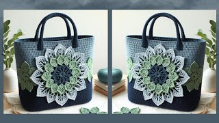 BEAUTIFUL CROCHET TOTE BAG IDEAS WITH NAVY amp GREEN COLOR COMBINATION  Crochet Ideas [upl. by Tuckie]