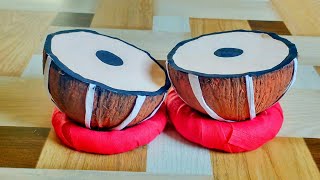 How To Make Mini Tabla  From Coconut Shell  Indian Instrument  DIY By Punekar Sneha [upl. by Whit]