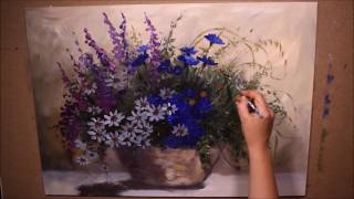 Katarzyna Lach Obraz quotPolne kwiatyquot krok po kroku  painting wildflowers vase step by step [upl. by Stanislaw767]