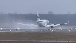 VORTEX  WET LANDING UTair Aviation Boeing 737524 VQBJL at Berlin Tegel Airport [upl. by Mahoney25]