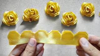 Whole Ribbon Rose  Ribbon Flowers  How to make an easy ribbon rose [upl. by Lipcombe876]