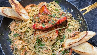 The best lobster and shrimp scampi pasta  food cooking foodie pasta pastarecipe [upl. by Namara57]