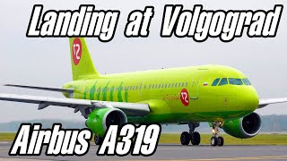 Landind at Volgograd airport Russia by Airbus A319 S7 Airlines with a long reverse [upl. by Naaman]