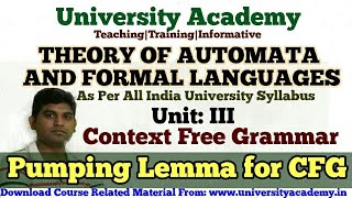 TAFL40Theory of AutomataPumping Lemma for Context Free Grammar CFG in HIndi by University Academy [upl. by Oby]