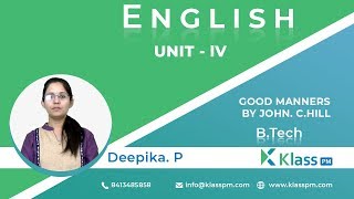 Good Manners by JOHN CHILL  Engineering English by Deepikap  BTech Tutorials  KlassPM [upl. by Fasto]