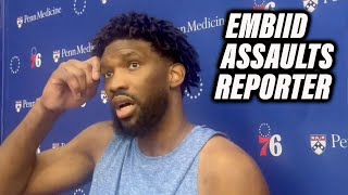 Joel Embiid ASSAULTS amp SHOVES Reporter In Locker Room After 76ers Loss [upl. by Falda]