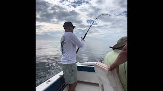 Nick my son inlaw Giant 80lb Rooster fish Catch and Release With my 87 Dad [upl. by Hentrich]