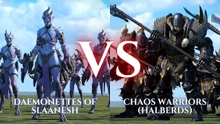 WARHAMMER III Total War  Daemonettes of Slaanesh VS Chaos Warriors Halberds [upl. by Dianna]